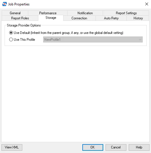 Storage tab of the Job Properties