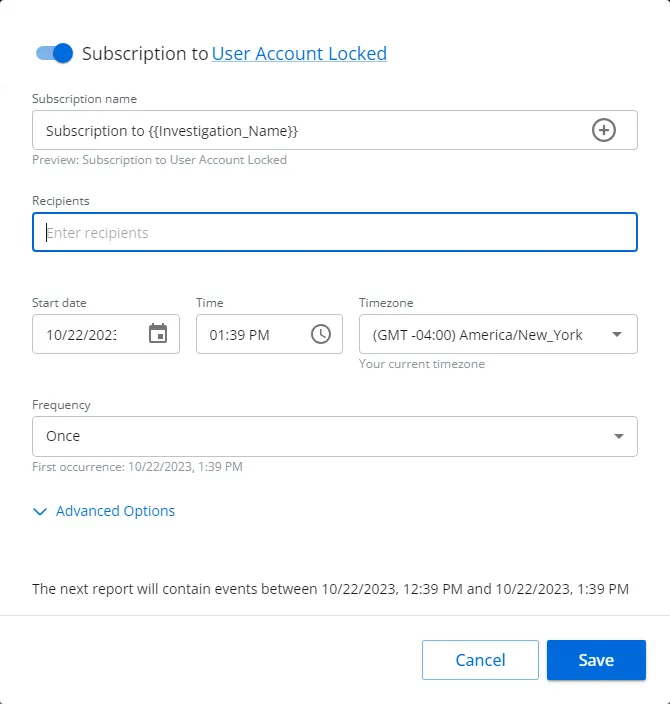 Subscription window
