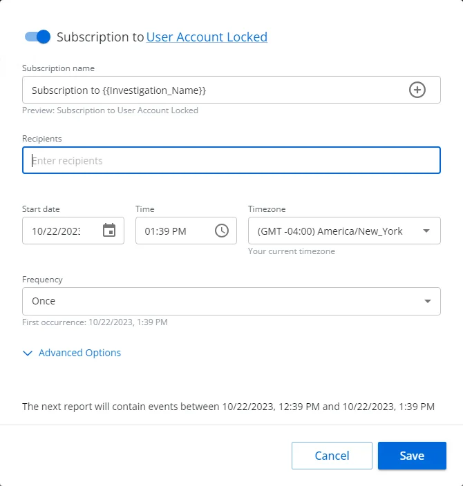 Subscription window
