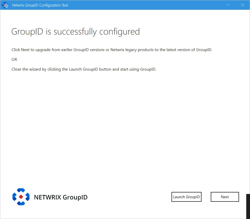GroupID is successfully configured page