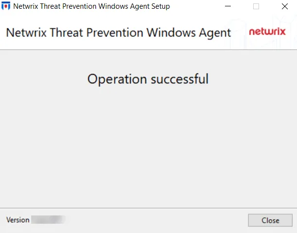 Windows Agent Setup wizard on the Operation successful page