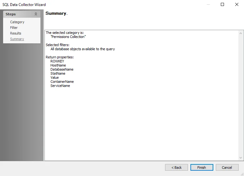 SQL Data Collector Wizard Summary Page