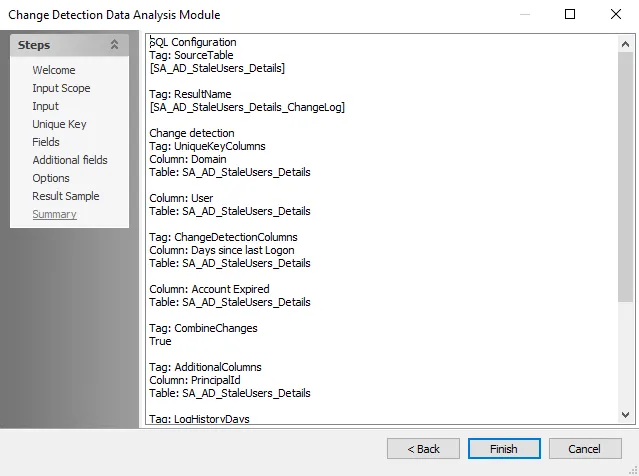 Change Detection Data Analysis Module wizard Summary page