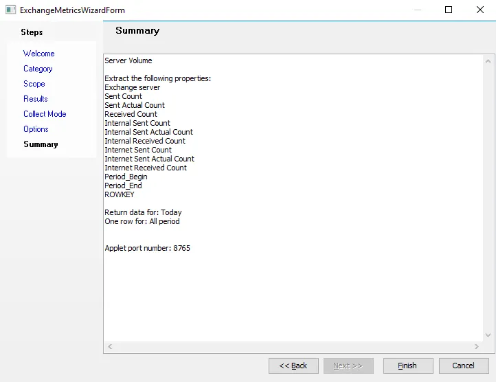 Exchange Metrics Data Collector Wizard Summary page