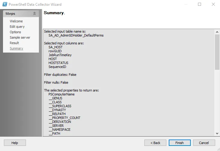 PowerShell Data Collector Wizard Summary page