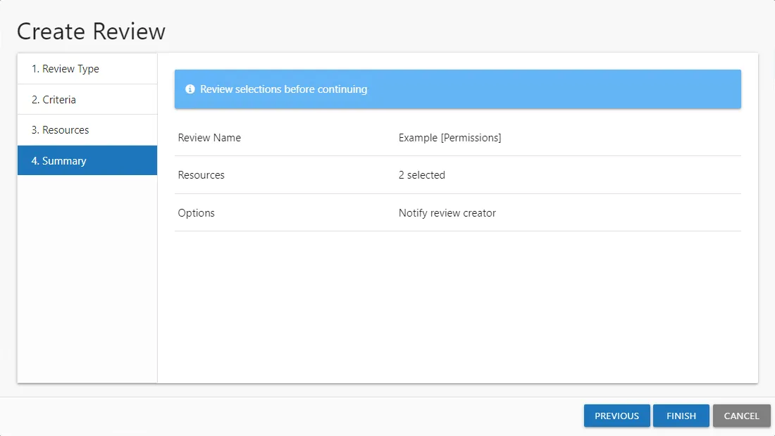Create Review wizard Summary page