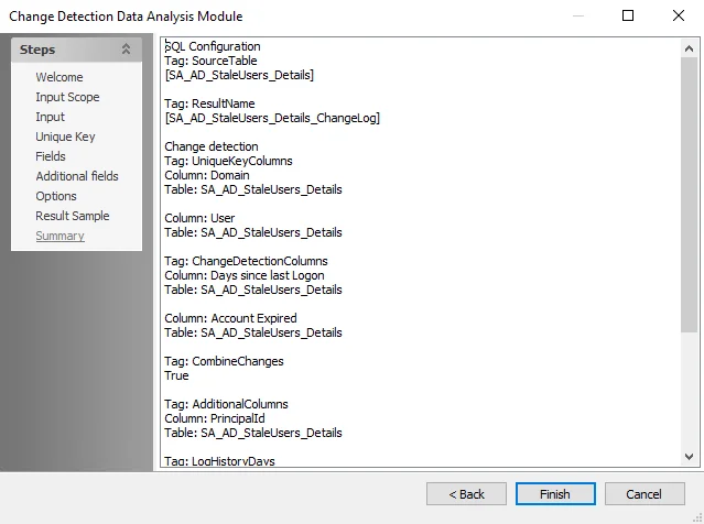 Change Detection Data Analysis Module wizard Summary page
