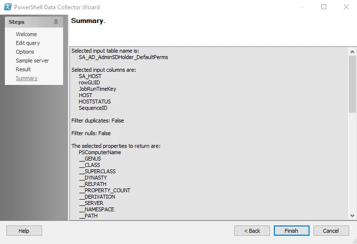 PowerShell Data Collector Wizard Summary page