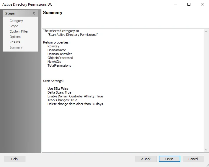 ADPermissions Data Collector wizard Summary page