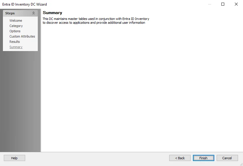 Entra ID Inventory DC Wizard Summary page