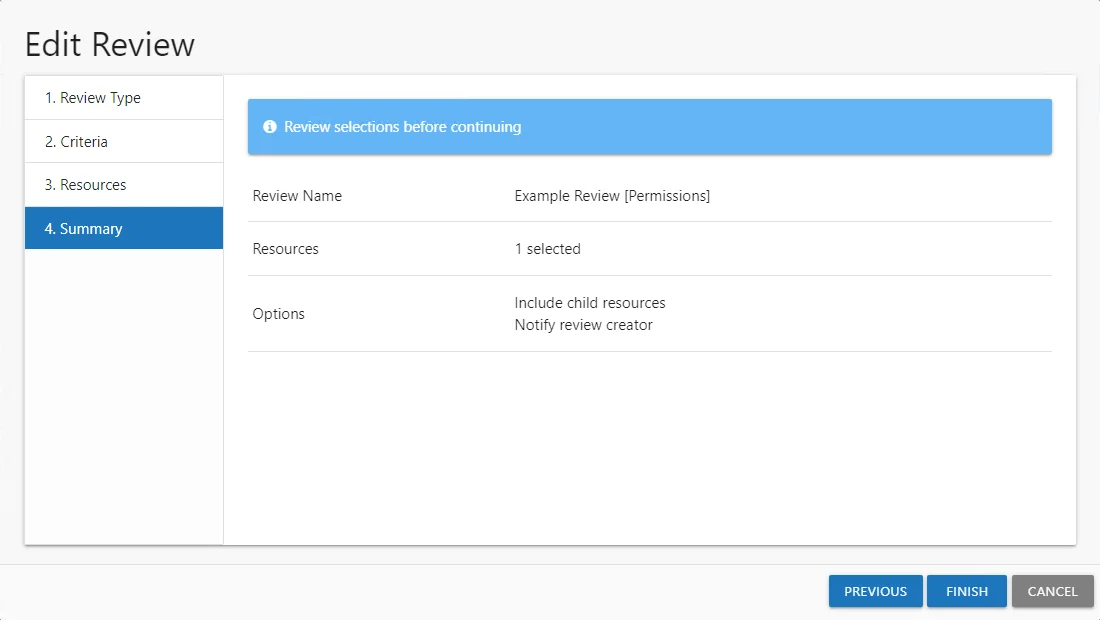 Edit Review wizard Summary page