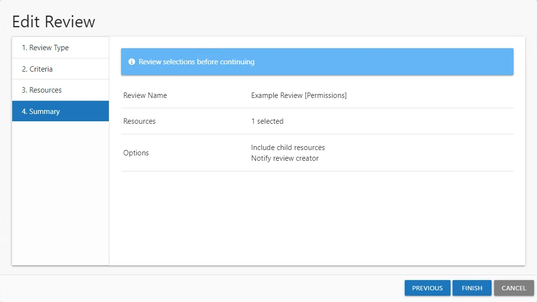 Edit Review wizard Summary page