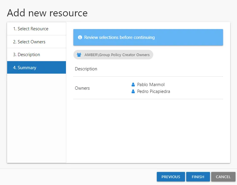 Add new resource wizard showing 4. Summary page