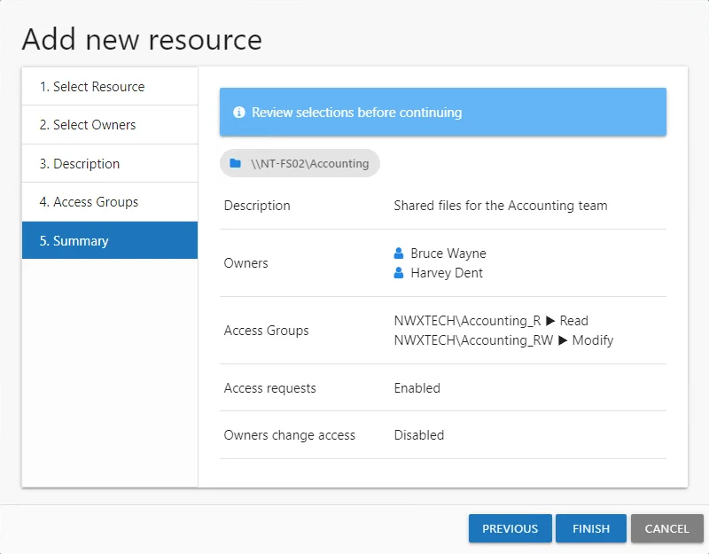 Add new resource wizard showing 5. Summary page