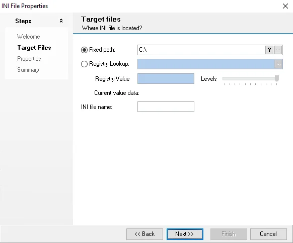 INI File Data Collector Wizard Target Files page
