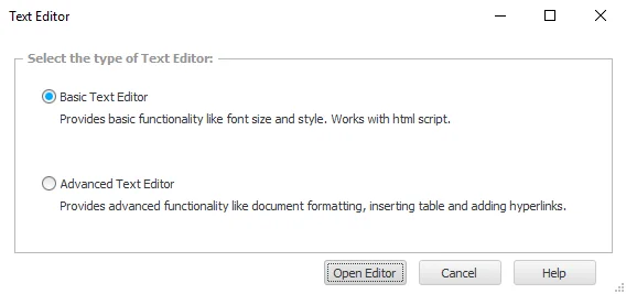 Text Editor selection window