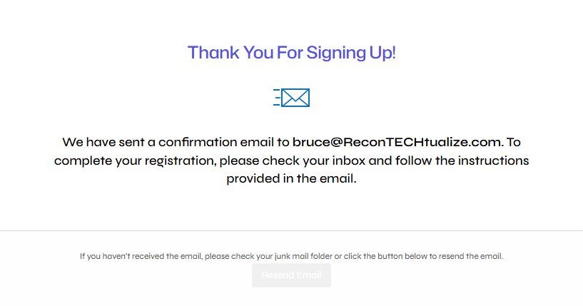Thank You for Signing Up Message