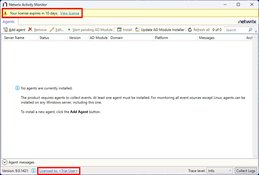 Activity Monitor Installation with Trial License