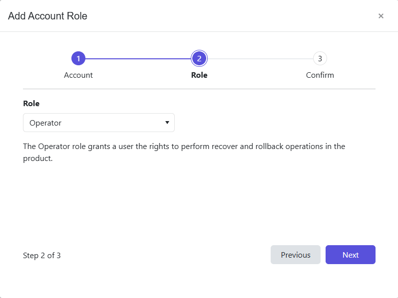 Add Account Role wizard – Role page