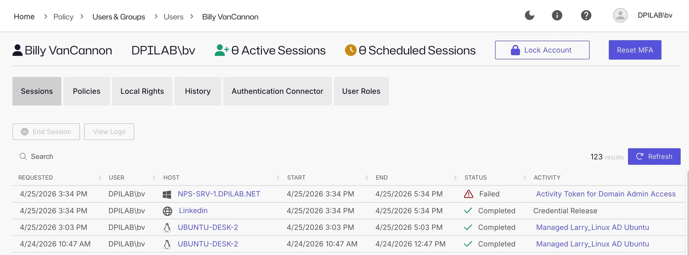 Users and Groups Details page