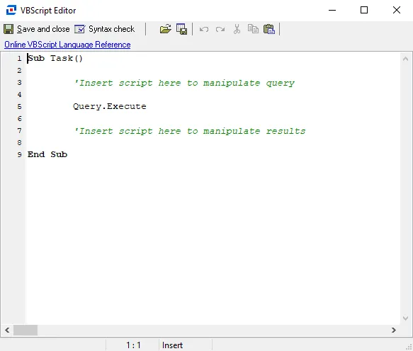 VBScript Editor window