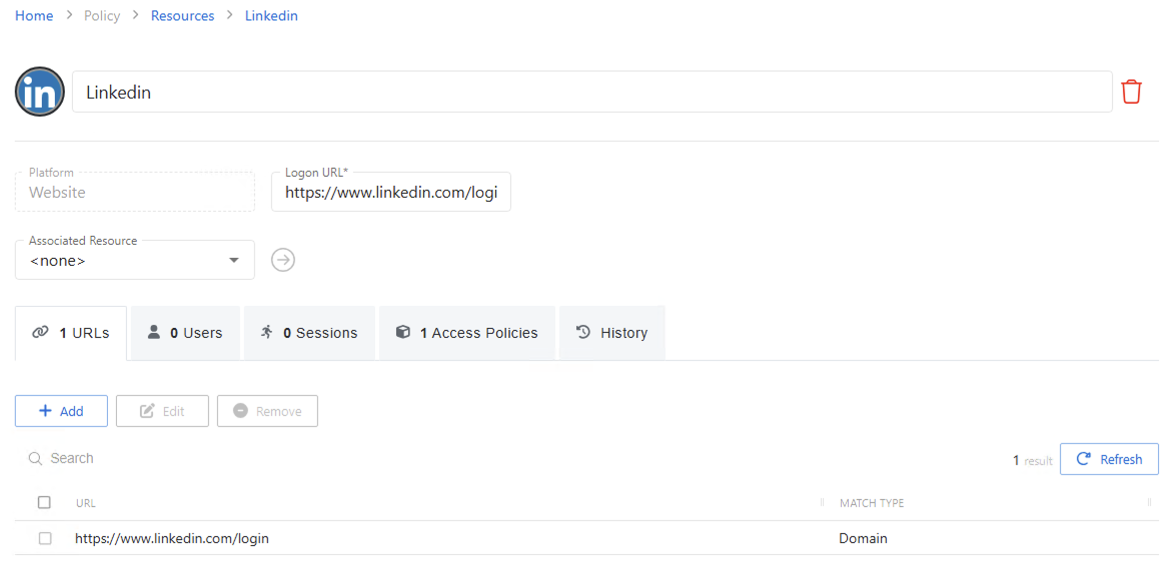 Website Resource details page