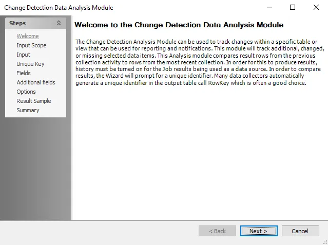 Change Detection Data Analysis Module wizard Welcome page