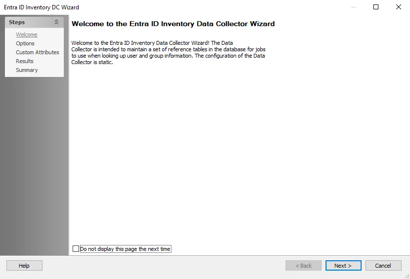Entra ID Inventory Data Collector Wizard Welcome page