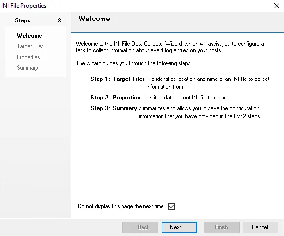 INI File Data Collector Wizard Welcome page