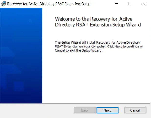RSAT Extension Installation Wizard - Welcome Page
