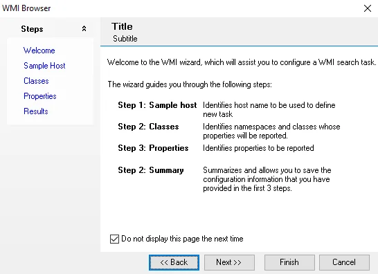 WMI Browser wizard Welcome page