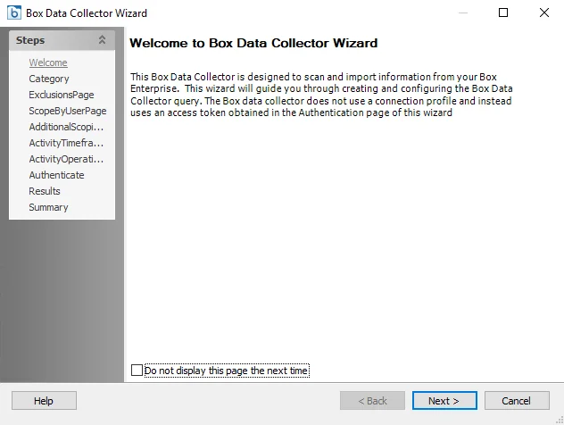 Box DC Wizard Welcome page