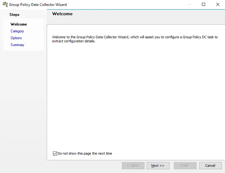 Group Policy Data Collector Wizard Welcome page