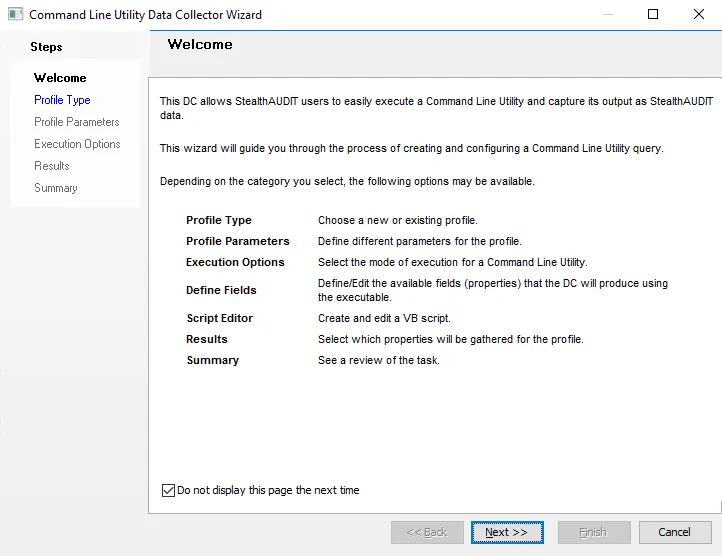 Command Line Utility Data Collector Wizard Welcome page