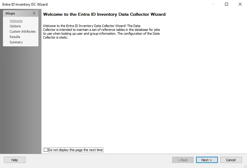 Entra ID Inventory Data Collector Wizard Welcome page
