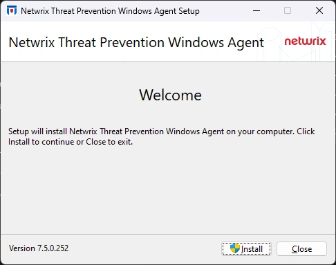 Threat Prevention Windows Agent - Welcome Page