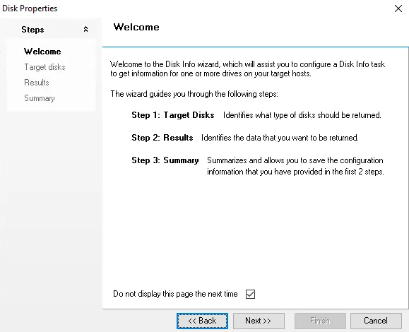Disk Info wizard Welcome page