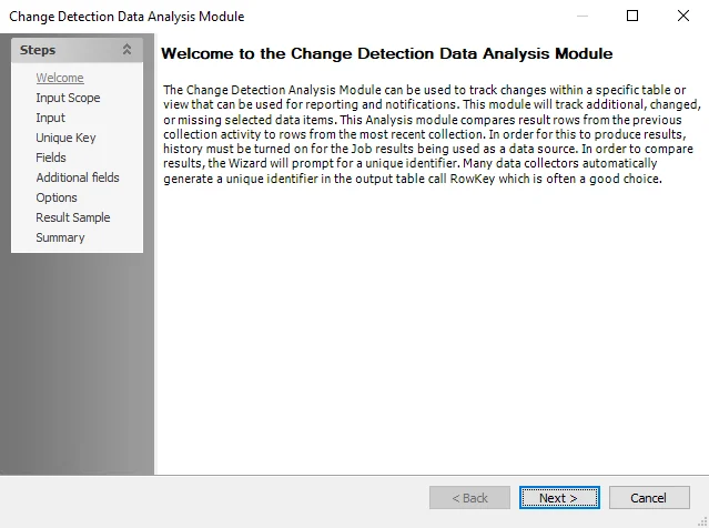 Change Detection Data Analysis Module wizard Welcome page