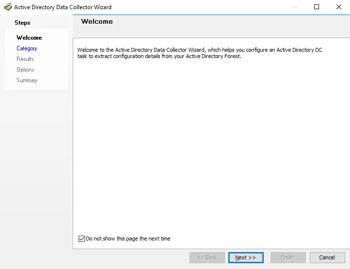 Active Directory Data Collector Wizard Welcome page