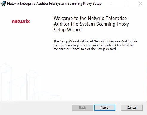 File System Proxy Setup Wizard Welcome page