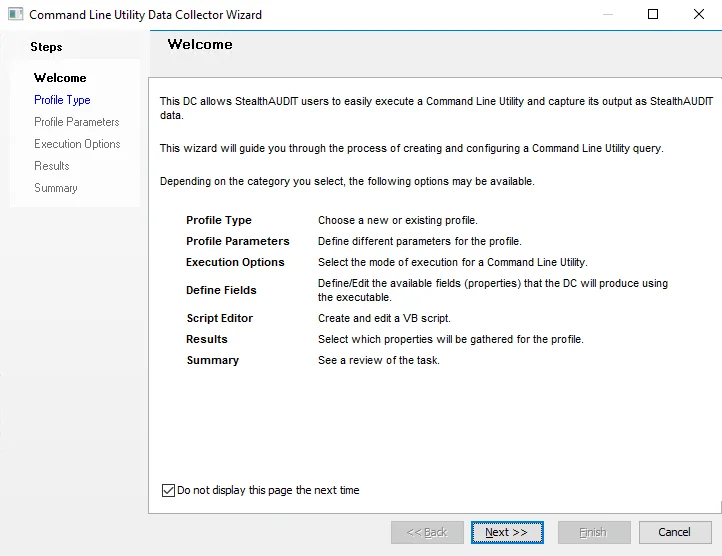 Command Line Utility Data Collector Wizard Welcome page