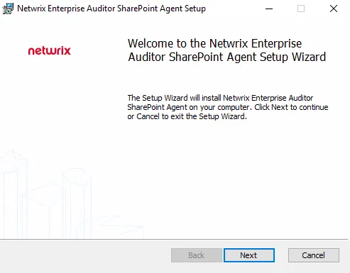 SharePoint Agent Setup Wizard Welcome page