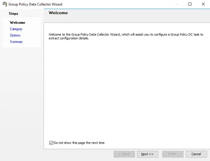 Group Policy Data Collector Wizard Welcome page