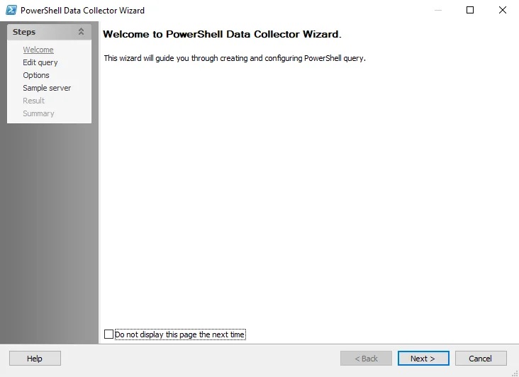 PowerShell Data Collector Wizard Welcome page