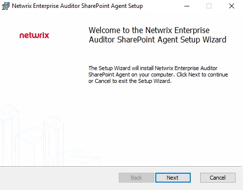 SharePoint Agent Setup Wizard Welcome page