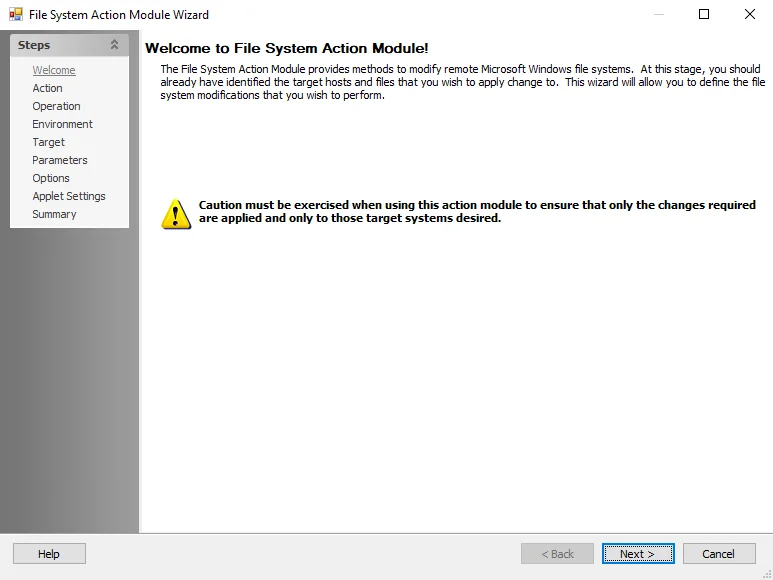 File System Action Module Wizard Welcome page