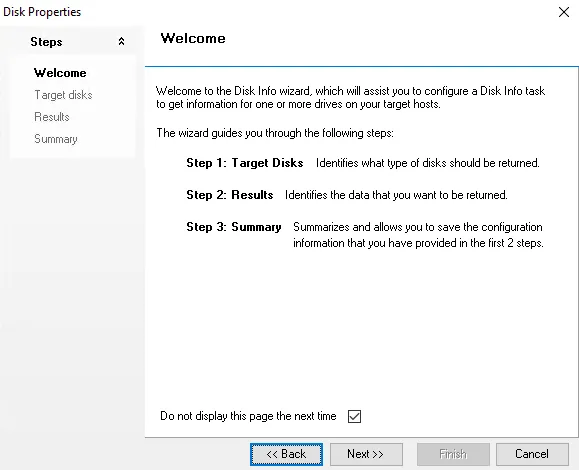 Disk Info wizard Welcome page