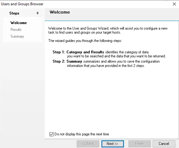 Users and Groups Browser wizard Welcome page