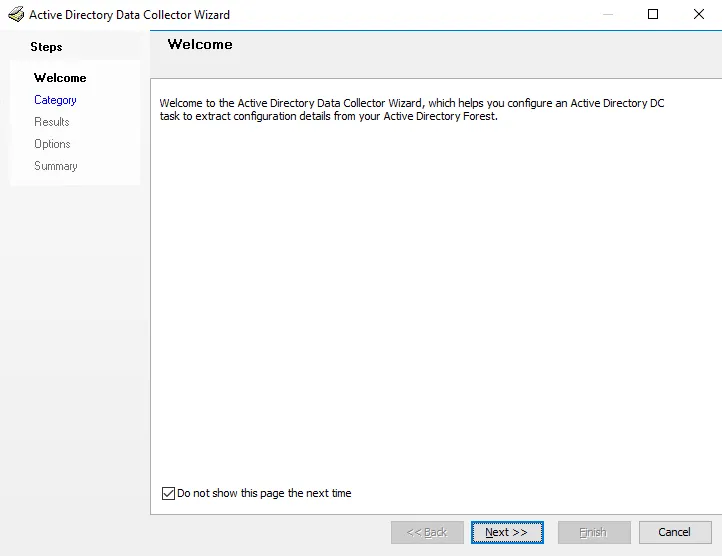 Active Directory Data Collector Wizard Welcome page