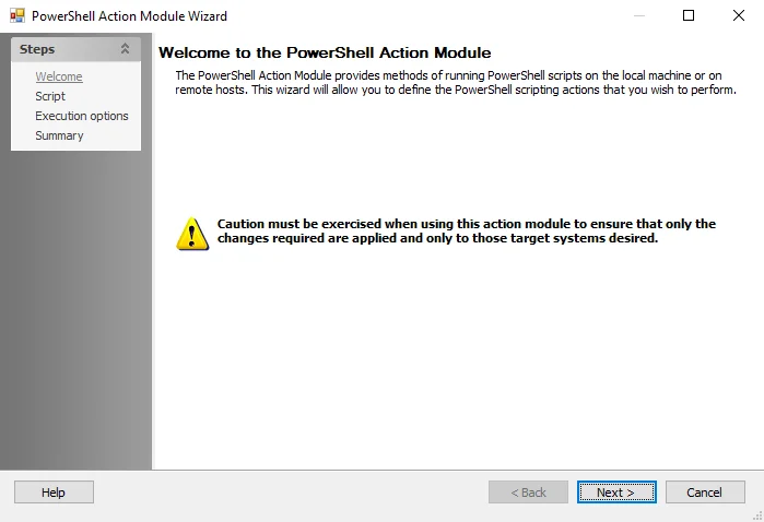 PowerShell Action Module Wizard Welcome page
